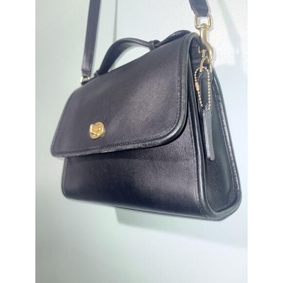 Vintage Coach Black Leather Court Bag Satchel Crossbody 9870 - Picture 3 of 16